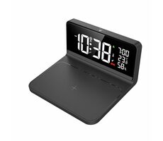 Solight CA06 hodiny s Qi bezdrátovým nabíjením 10W černá / teploměr / vlhkoměr / LCD