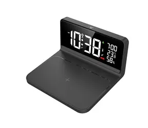 Solight CA06 hodiny s Qi bezdrátovým nabíjením 10W černá / teploměr / vlhkoměr / LCD