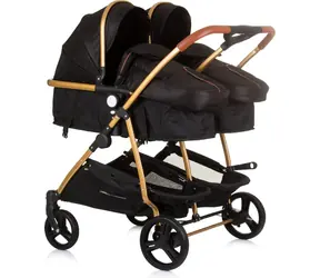 CHIPOLINO Kočárek pro dvojčata/nestejně staré děti - kombinovaný Duo Smart Obsidian Gold / děti s hmotností do 15 kg
