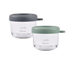 Beaba Kelímky na jídlo skleněné 2x 150 ml Green Grey