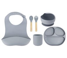 MoMi AMI šedý / Dětský silikonový jídelní set 