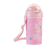 KikkaBoo Hrnek se silikonovým brčkem a popruhem 450ml Music Fest Pink / od 4 let
