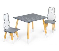 ECOTOYS Dětský dřevěný stůl se dvěma židličkami Zajíček