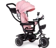 ECOTOYS Tříkolka se střechou a vodící tyčí růžová