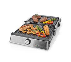 Nedis KAGR151FSR stříbrná / Kontaktní gril / 2000 W / deska 290 x 230 mm / nastavitelná regulace teploty / nerezová ocel 