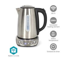 Nedis KAWK8000WIFI stříbrná / Rychlovarná konvice / 2200 W / 1.7 l / Nerezová Ocel / ukazatel teploty / Wi-Fi 