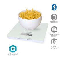 Nedis KASC800WTW bílá / Kuchyňská váha SmartLife / max. hmotnost 5 kg / Bluetooth / Plast / Sklo 