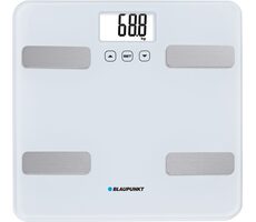 BLAUPUNKT BSM501 bílá / osobní váha / nosnost 150 kg / paměť pro 12 uživatelů / monitorování tuku / 2x AAA