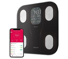 SENCOR SBS 9002BK černá / Osobní váha / Tvrzené sklo / LCD / 180 kg / kg & lbs / 4x AAA  