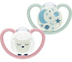 NUK Dětský dudlík na noc / 6-18 měsíců / 2ks / růžová-zelená