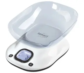 Lamart Bang Kuchyňská váha s miskou bílá / LCD display / max 5000g / 2x AAA / plast