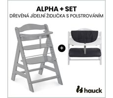 Hauck Alpha+ set 2v1 dřevěná židle, grey + polstrování Melange charcoal