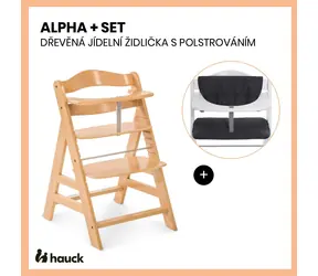 Hauck Alpha+ set 2v1 dřevěná židle, natural + polstrování Melange charcoal