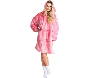 Cozy Noxxiez Růžová - hřejivá televizní mikinová deka s kapucí pro teenagery a dospělé