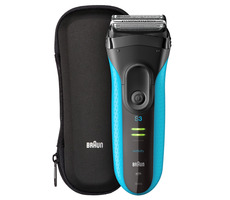 Zánovní - Braun Series 3 3045s modrá/ planžetový holicí strojek / 45 minut provozu / voděodolný / cestovní pouzdro / zánovní