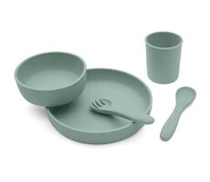 KikkaBoo Jídelní sada 5-dílná Platinum Silicone Sage / od 6 měsíců