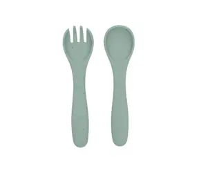 KikkaBoo Příbor 2-dílný Platinum Silicone Sage / od 6 měsíců