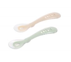 Beaba Lžičky silikonové 2 ks s pouzdrem Clay/Misty Green