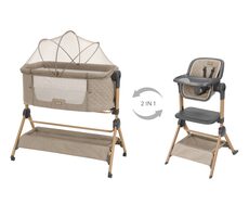 KikkaBoo Postýlka a židlička 2v1 Sleat Me Beige / od narození / do 9kg
