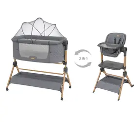 KikkaBoo Postýlka a židlička 2v1 Sleat Me Grey / od narození / do 9kg