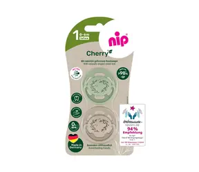 NIP CHERRY NATURE line Šidítko kaučuk velikost 1 (0-6m) zelená/hnědá 2ks 