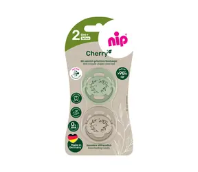 NIP CHERRY NATURE line Šidítko kaučuk velikost 2 (6m+) zelená/hnědá 2ks 