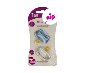 NIP CHERRY Šidítko kaučuk velikost 1 (0-6m) modrá/hnědá 2ks