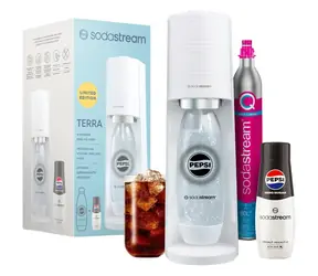 SodaStream Terra bílá Pepsi Zero Mpack / Výrobník sody / bez BPA / 1x láhev 1 L / 1x CO2 plyn / 1x sirup