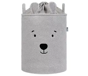 Sipo Premium Bouclé se šňůrkou Bear šedá / Koš na hračky / 43 l