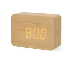 Nedis Digitální stolní budík dřevo / LED podsvícení / Funkce odloženého buzení / Primítání času 