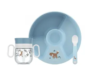 Little Dutch Dětská jídelní sada 3-dílná Forest Friends modrá / od 6 měsíců