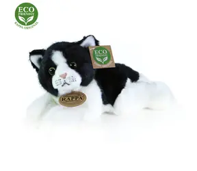 RAPPA Plyšová kočka bílo-černá ležící 16 cm / ECO-FRIENDLY / od 0 měsíců