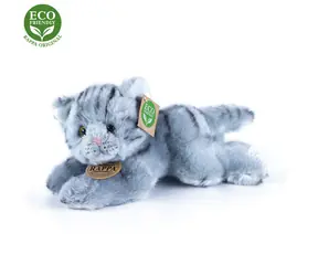 RAPPA Plyšová kočka šedá ležící 30 cm / ECO-FRIENDLY / od 0 měsíců