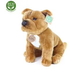RAPPA Plyšový pes stafordšírský bulteriér hnědý sedící 30 cm / ECO-FRIENDLY / od 0 měsíců