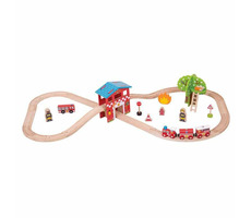Bigjigs Rail Dřevěná vláčkodráha hasičská stanice / 39 dílů / od 3 let