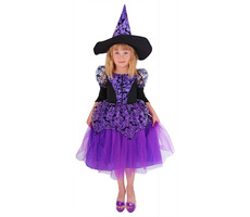 RAPPA Dětský kostým čarodějnice - Halloween (M) fialová / 5-8 let (113-128 cm)
