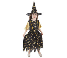 RAPPA Dětský kostým čarodějnice - Halloween (S) černo-zlatá / 4-6 let (110-116 cm)