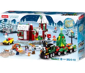 Sluban Town M38-B0887 Vánoční vesnice s vláčkem / LEGO - kompatibilní / Počet figurek|dílků: 5|565 / od 6 let