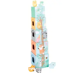 Small Foot Skládací věž pastelová se zvířátky / od 12 měsíců