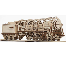 Ugears 3D dřevěné mechanické puzzle Parní lokomotiva 4-6-0 s tendrem / od 14 let / 443 dílků / Obtížnost: vysoká