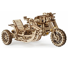 Ugears 3D dřevěné mechanické puzzle UGR-10 Motorka (scrambler) s vozíkem / od 14 let / 380 dílků / Obtížnost: střední