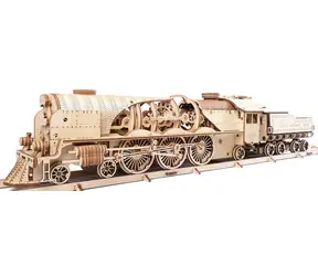 Ugears 3D dřevěné mechanické puzzle V-Express parní lokomotiva 4-6-2 s tendrem / od 14 let / 538 dílů / Obtížnost:vysoká