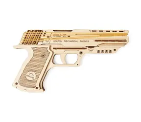 Ugears 3D dřevěné mechanické puzzle Wolf-01 Pistol / od 14 let / 63 dílků / Obtížnost: nízká