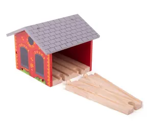 Bigjigs Rail Cihlové depo pro dva vláčky / od 3 let