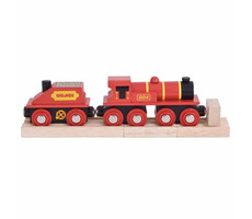 Bigjigs Rail Červená lokomotiva s tendrem + 3 koleje / od 3 let