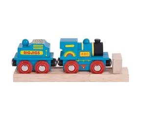 Bigjigs Rail Modrá mašinka s tendrem + 2 koleje / od 3 let