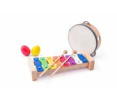 Woody Muzikální set ( xylofon, tamburína/bubínek, triangl, 2 maracas vajíčka ) / od 3 let