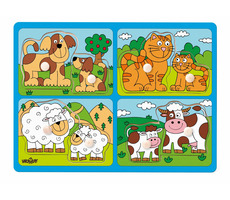 Woody Puzzle pro nejmenší s úchyty - domácí zvířata s mláďaty, / od 2 let