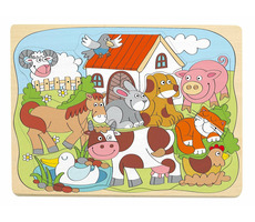 Woody Puzzle na desce ´´Domácí veselá zvířátka´´ / od 3 let