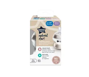 Tommee Tippee Natural Start samosterilizační kojenecká lahev s ANTI-COLIC savičkou, pomalý průtok, 150 ml, 0m+